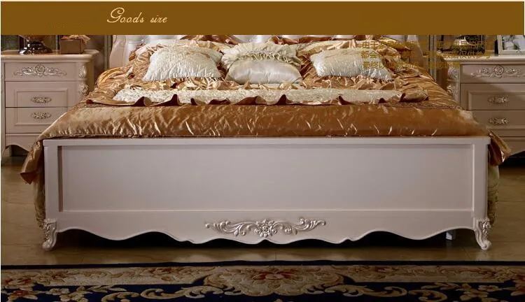 Современный европейский твердой древесины кровать Моды Резные кожа французский мебель для спальни 10241