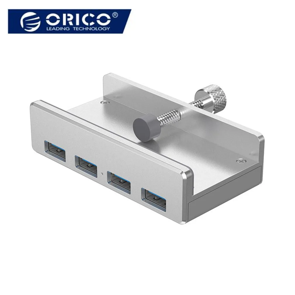 Алюминиевый Концентратор ORICO с 4 портами USB 3,0 с зажимом для настольного ноутбука, расширенный многоинтерфейсный концентратор - Цвет: Серебристый