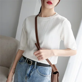 

2019 sleeve sweater whom loose ice silk knitwear paragraphs half sleeve short coat thin render unlined upper garment