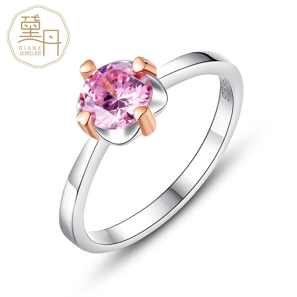 

Sterling Silver Jewelry Gemstone Pink Diamond Ring Engagement Solitaire Ring for Women 18K White Gold Plated Genuine 925 Silver