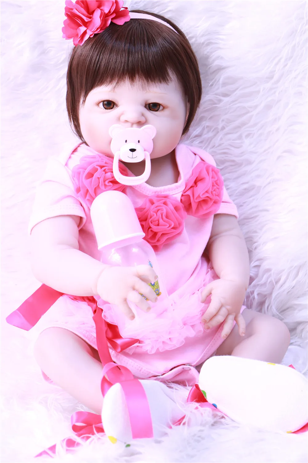 18/'/' Full Body Silicone Reborn Baby GIRL Doll Cute Infant Green Eyes Gift