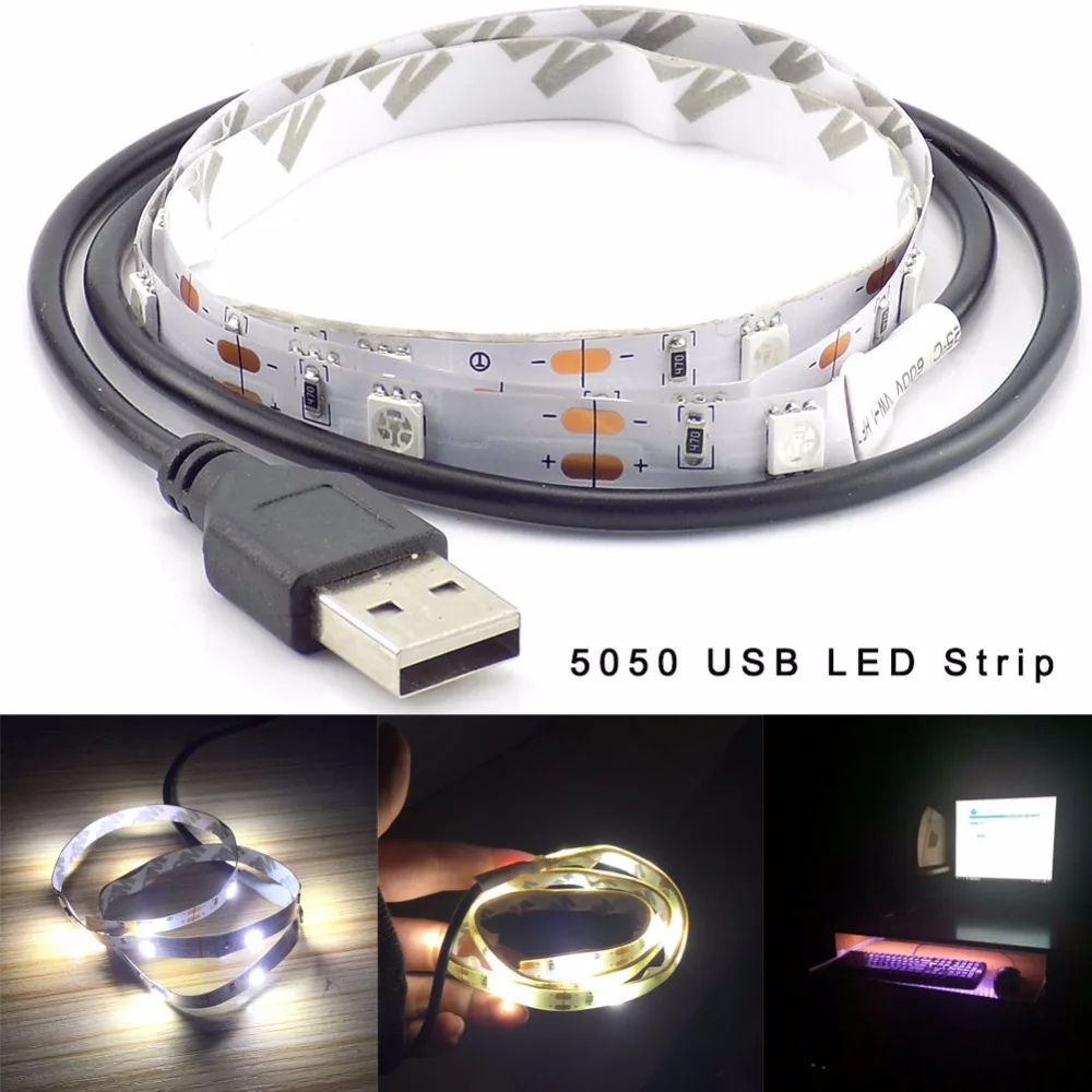 5 в Водонепроницаемая светодиодная лента гибкая SMD 5050 USB ТВ подсветка для