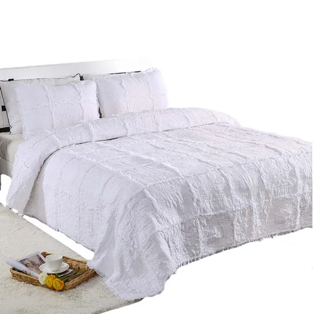 Sunnyrain 3 Pieces White Thick Cotton Quilted Bedspread Set Lace Sunnyrain 3 Pieces White Thick Cotton Quilted Bedspread Set Lace Bed Sheets Pillow Case Machine Washable Drap De Lit