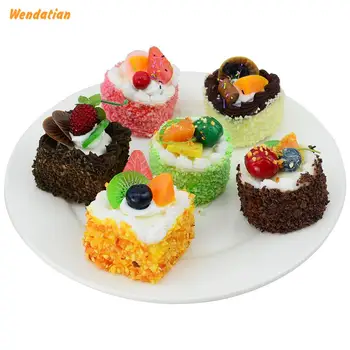 

Home Decor Decoration Crafts Miniatures color PU Restaurant Cute Simulation Fruit Cake Model Fridge magnets 6pcs/lot