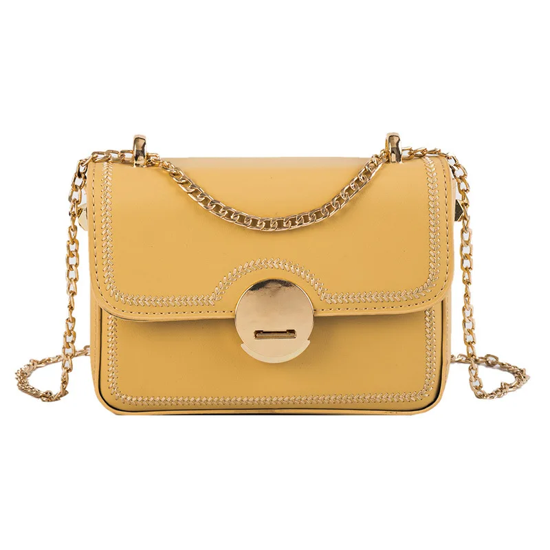 

Ougger Small Crossbody Chain Bag Fashion Style Yellow PU Flap Bag with Chains for Shopping