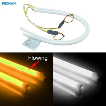 

2pcs 60cm Car Flexible Strip LED Amber Sequential Flasher Flowing Switchback Turn Signal Light Angel Eye DRL Lamp Headlights