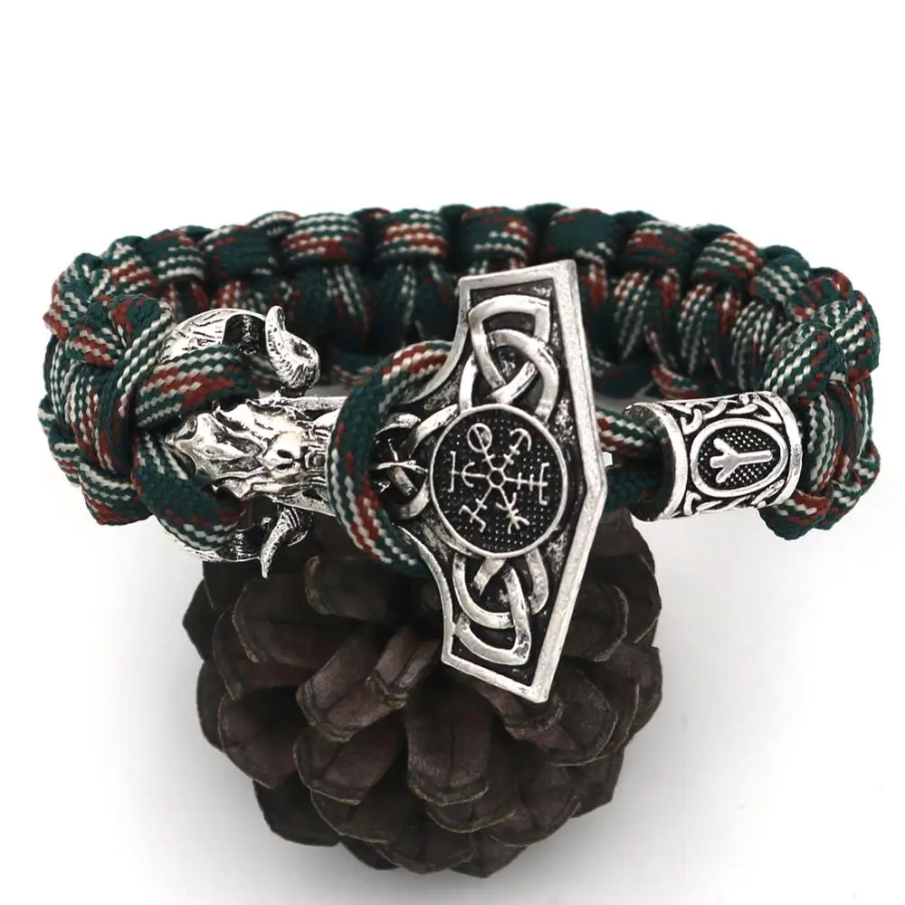 Мужской браслет WICCA RAM Charm Nordic Goat Thor Hammer женский ювелирный Vikingo с бусинами Runic DIY