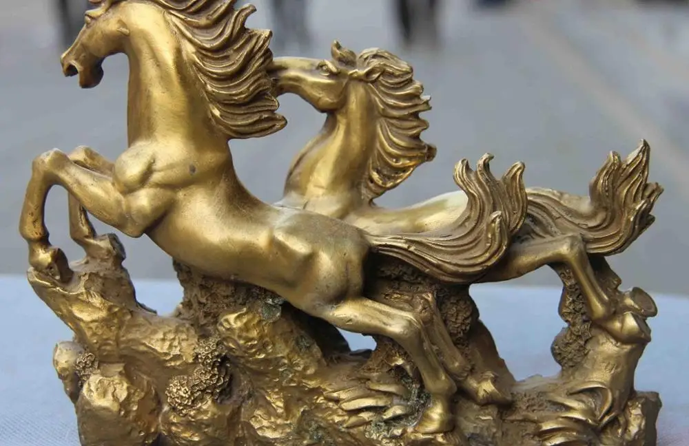 

Chinese Folk Brass Copper Feng Shui Auspicious Wealth Horse Sreed Art Statue