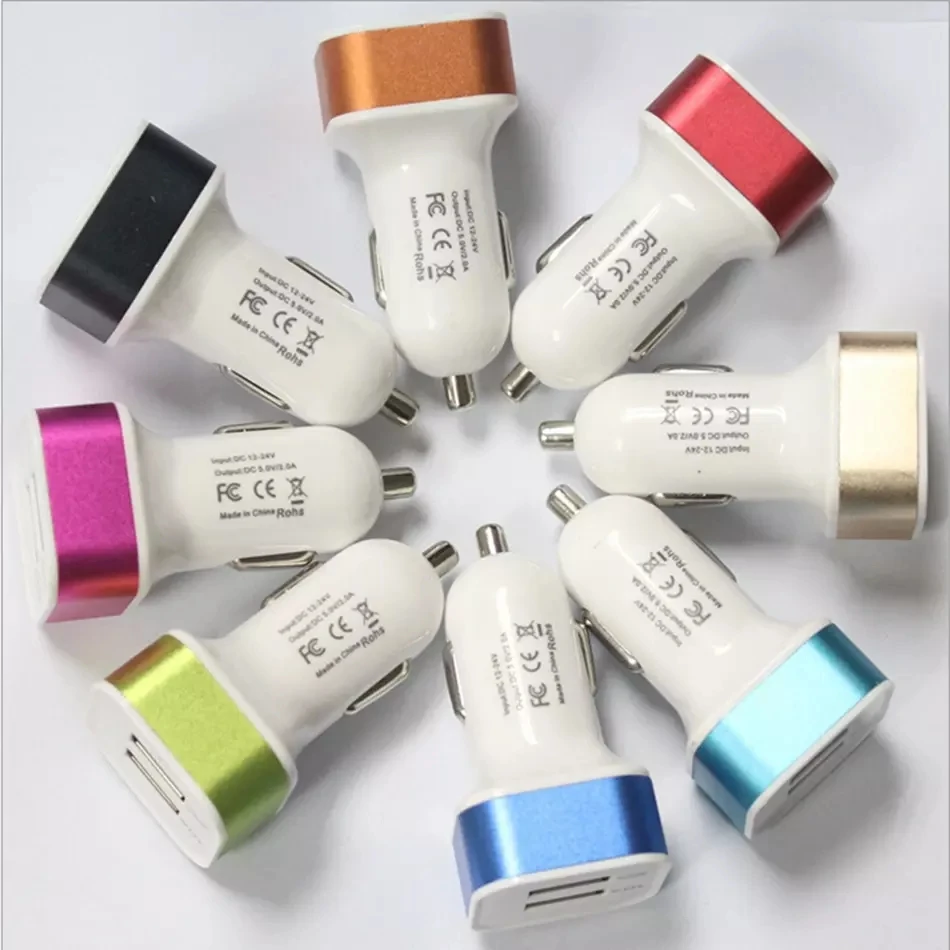 Металлическое автомобильное зарядное устройство 2 1 а с двумя USB-портами для
