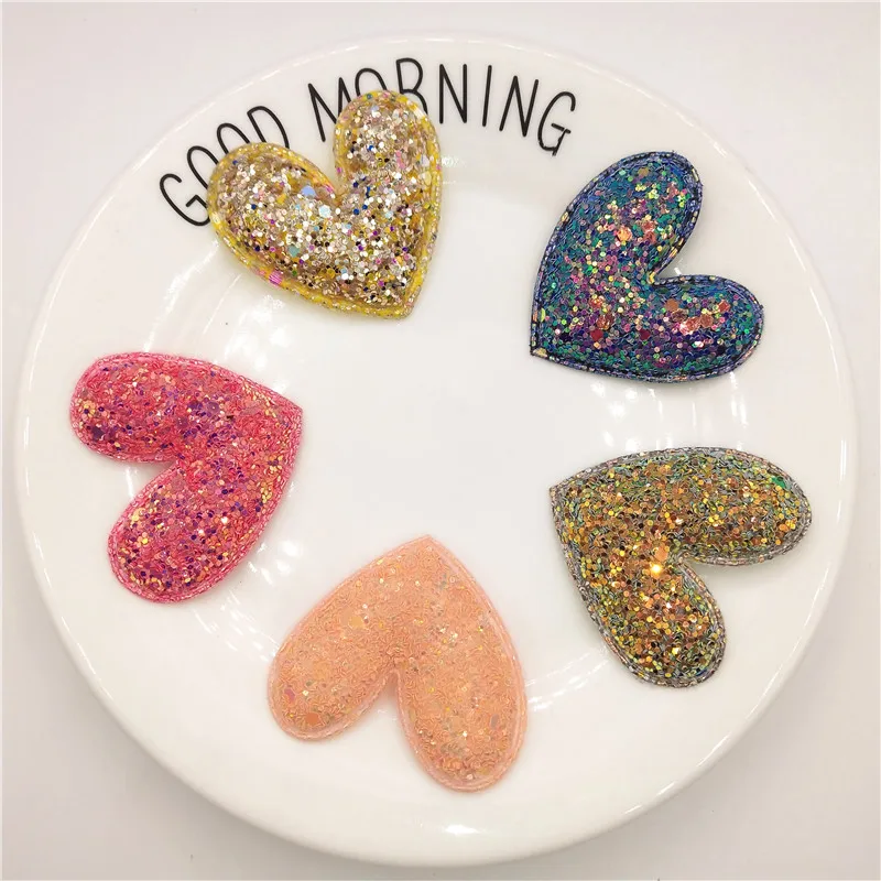 

5pcs/lot 5cm Glitter Paillette Padded Heart Patches Appliques For Clothes Sewing Supplies DIY Craft Decoration