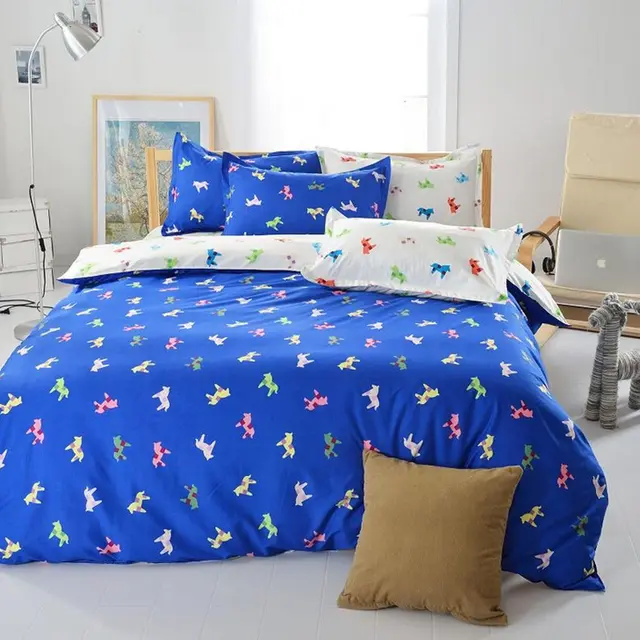 Polyester Bedding Blue Animal Horse Printed Bed Set Home Textile Polyester Bedding Blue Animal Horse Printed Bed Set Home Textile Quilt Duvet Cover Pillowcases Sheet