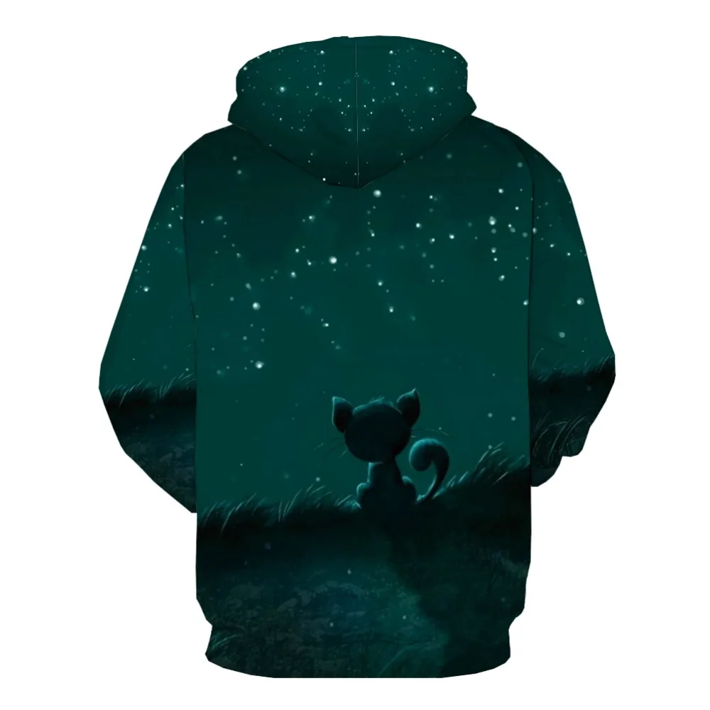 KYKU Brand Cat Sweatshirts men Galaxy Space Hooded Casual Mountain Sweatshirt Printed Animal Hoody Anime Harajuku 3d Printed