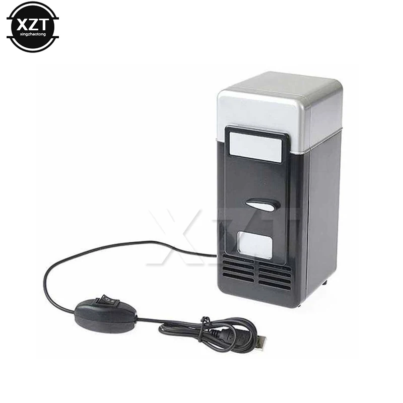 

1pcs mini Desktop USB Fridge Refrigerator Cooler Beverage Drink Cans Cooler Warmer USB Gadget with LED Internal new black red