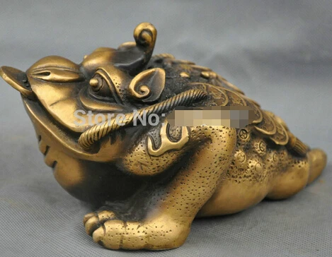 

free shipping 9"Chinese Fine Copper Bronze Fengshui Wealth Coin Money Toad Statue