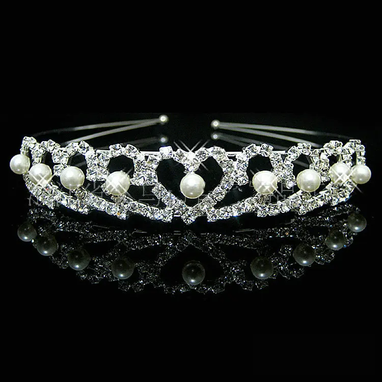 Crystal Tiara Headband Crown Bridal Wedding Bride Princess Rhinestone Hair Pearl