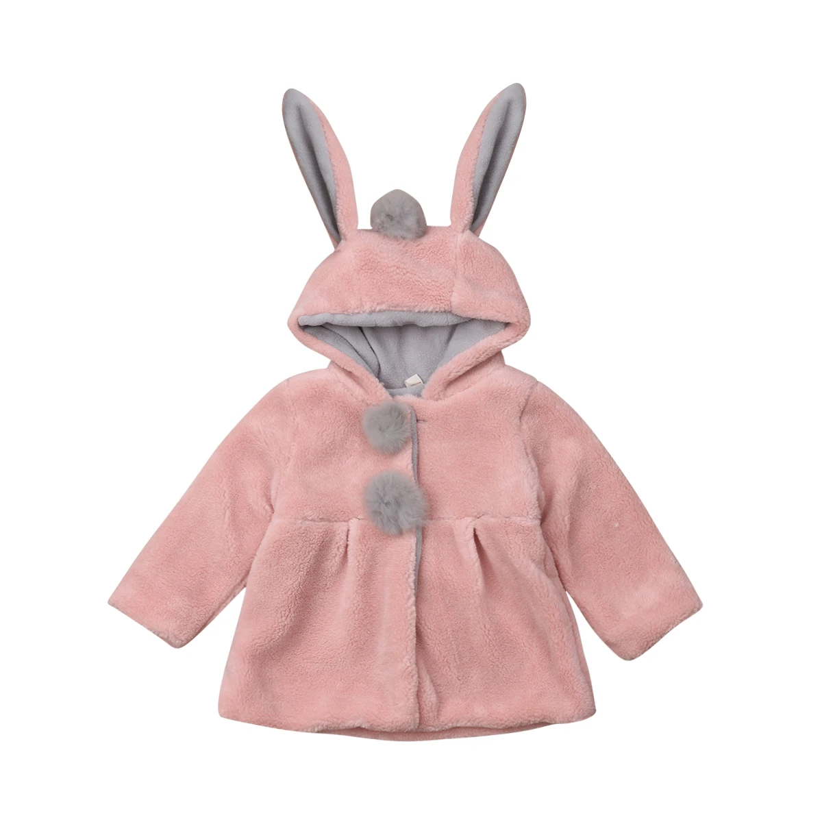 Baby Girls Kids Winter Rabbit Ear Bunny Hooded Coat Long Sleeve Jacket ...