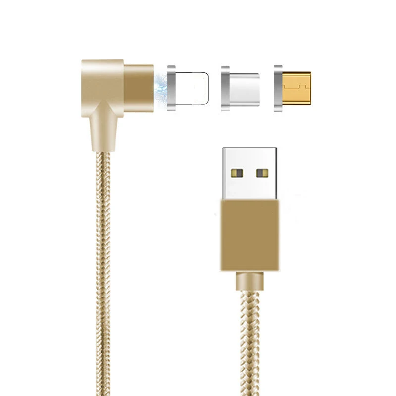 90 градусов угол 3 в 1 Магнитный зарядный кабель L форма для iPhone/Micro USB/type C USB C 2.1A Быстрый Магнит кабель для зарядки данных