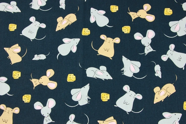 Высококачественная Плотная хлопковая ткань, милая ткань с принтом крысы, ручная работа, Золотая обернутая ткань, чистый хлопок, 90 см x 110 см