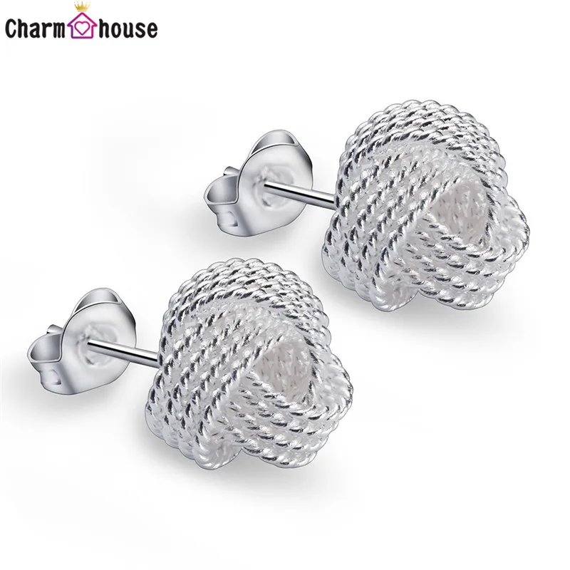 

Stud Earrings Silver 925 Jewelry Tennis Net Web Beads Earrings for Women Fashion Accessories Pendientes Brincos Christmas Gifts