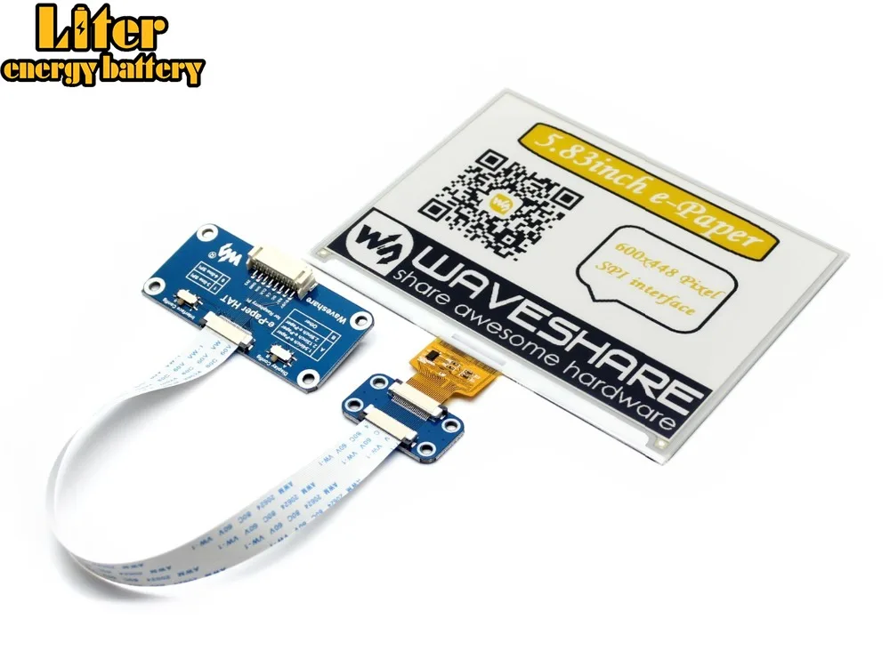 

Waveshare 600x448, 5.83inch E-Ink display HAT for Raspberry Pi, yellow/black/white three-color, SPI interface