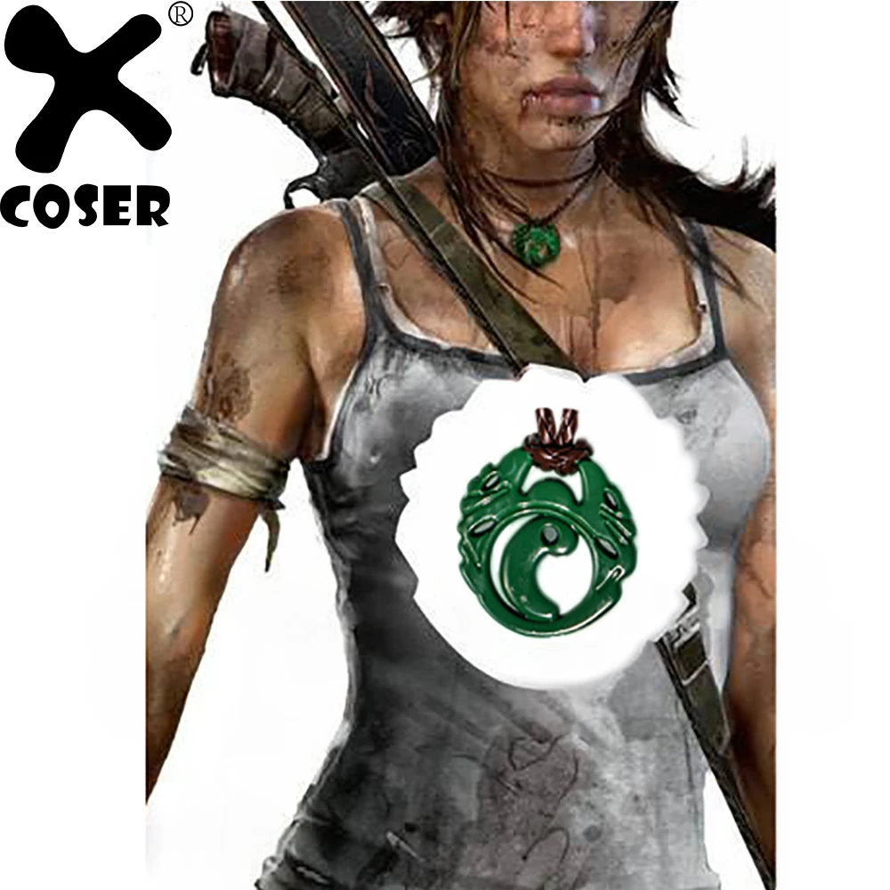 XCOSER Shadow Of The Tomb Raider Lara Croft ожерелье аниме косплей костюм аксессуары зеленое с