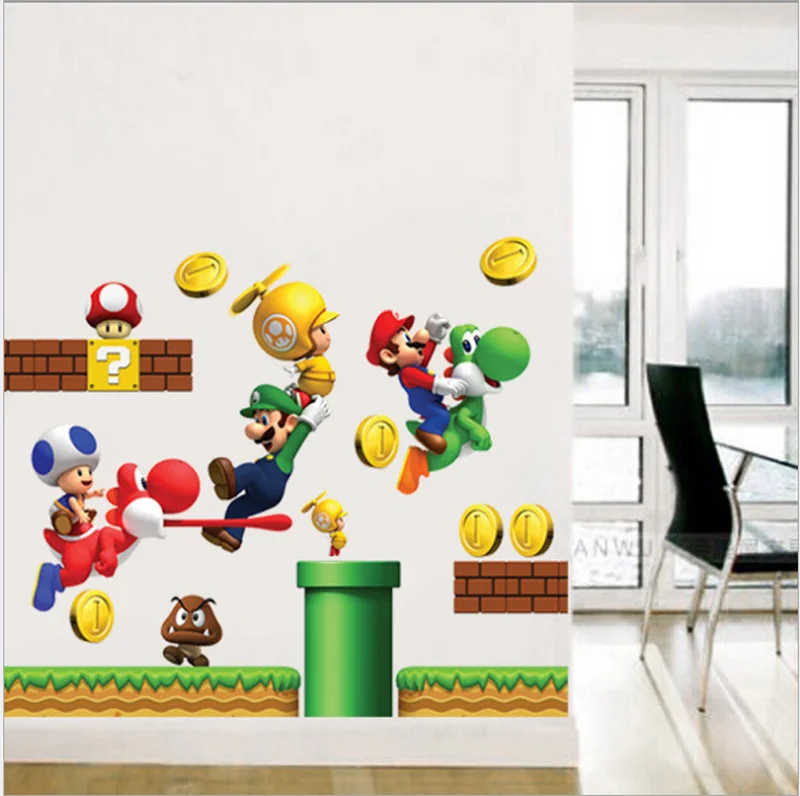 Съемная Наклейка на стену s стикер домашний Декор Большой Супер Марио Bros детская Съемная настенная коробка наклейка s Home