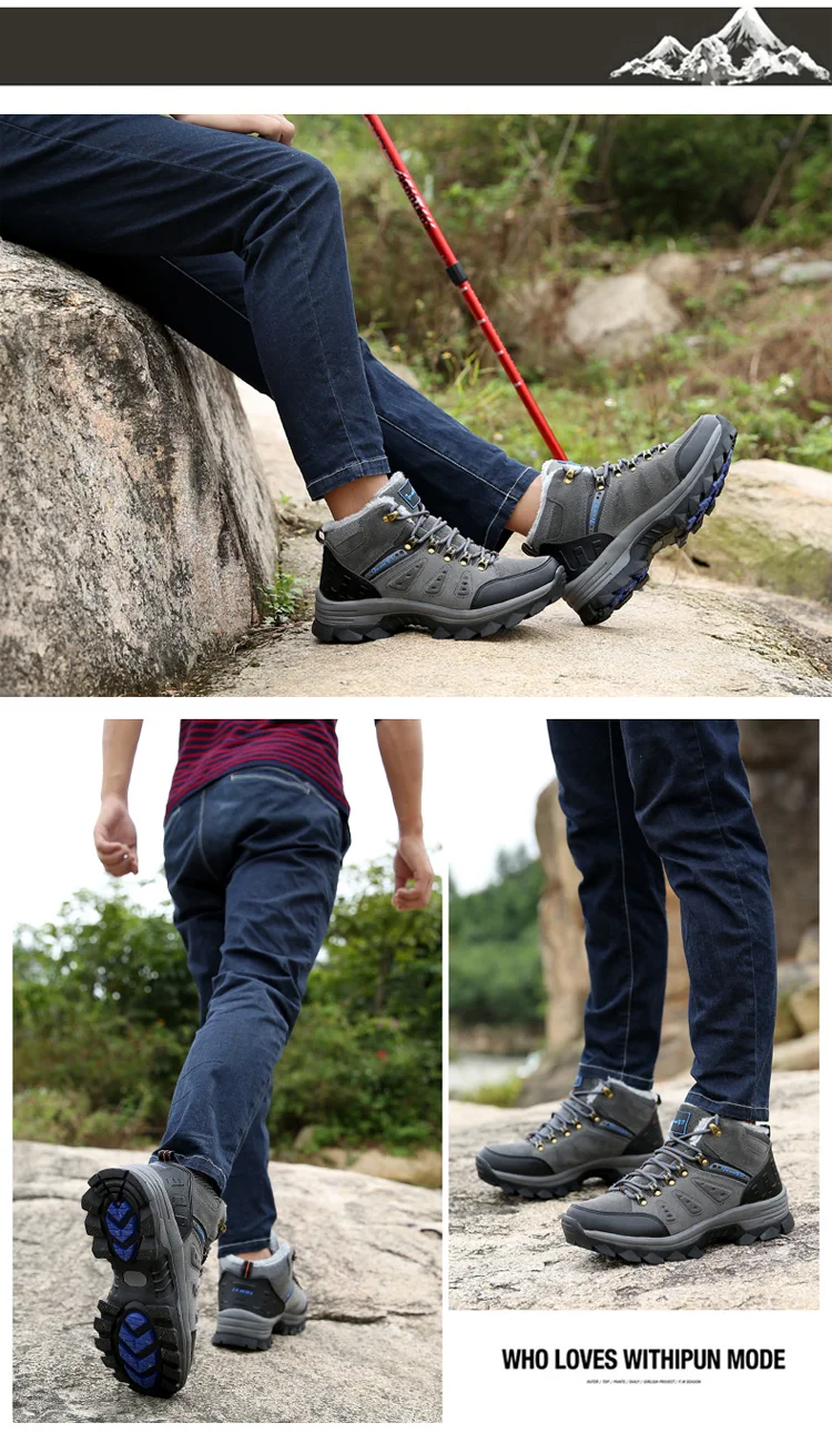 Men Boots Warm Men Winter Snow Outdoor Activity Sneakers Plush Lace Up High Top Fashion Boots Men Winter Shoes Hiking Snow Boots