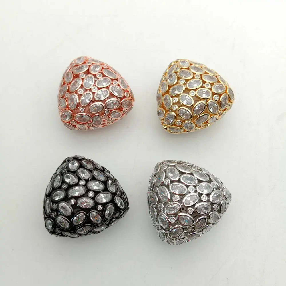 

30mm golden plated Cz micro pave Hollow triangle loose beads DIY Jewelry Findings