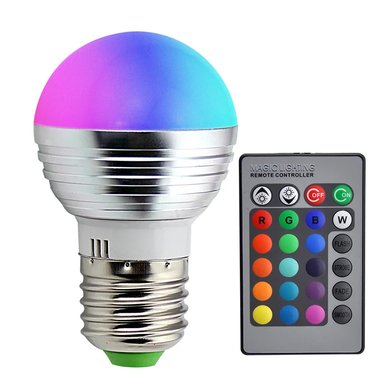 

LED RGB + 24key RF 3W remote control colorful bulb E27/E14/B22/GU10 home atmosphere bulb 85-265V AC Colorful desk lamp bulb