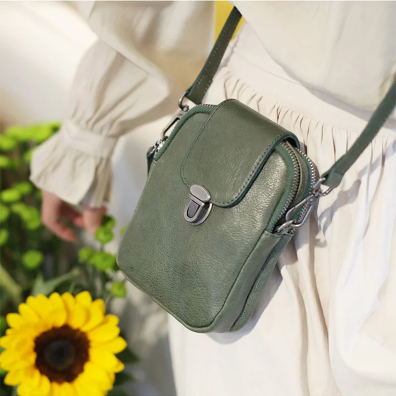 AETOO Red leather multi-layer bag, women's vertical stiletto bag, summer retro shoulder small square bag