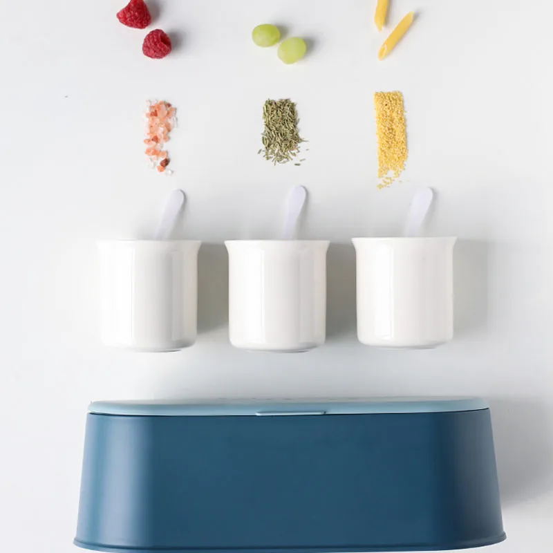 Креативная керамическая герметичная банка для хранения, кухонный бак для приправ для специй, пластиковый корпус, бутылка для соли, три предмета, держатель для хранения