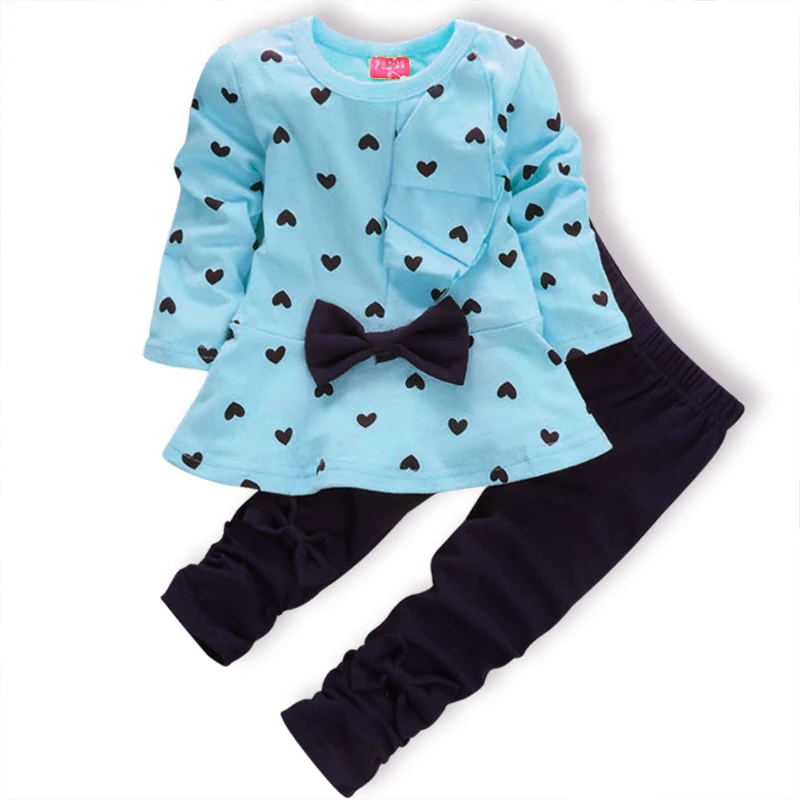 Детский хлопковый костюм в горошек футболка и леггинсы с бантом|girls clothing sets|children