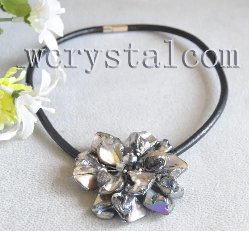 Черное ожерелье в стиле барокко с жемчугом и цветком|necklace necklace|flower necklaceshell pearl |