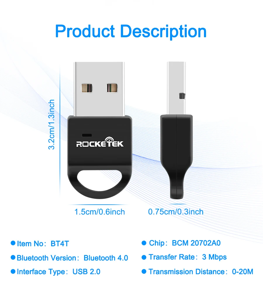 Rocketek Broadcom BCM 4,0 A2DP Bluetooth адаптер независимый MAC USB ключ для ПК компьютер динамик аудио приемник передатчик