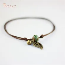 В богемском стиле, золотистого цвета, с браслетом на лодыжке; для Для женщин девочек Керамика бусины подвеска в форме полого листочка на босу ногу босоножки Украшенные бижутерией ножной браслет ног Z4