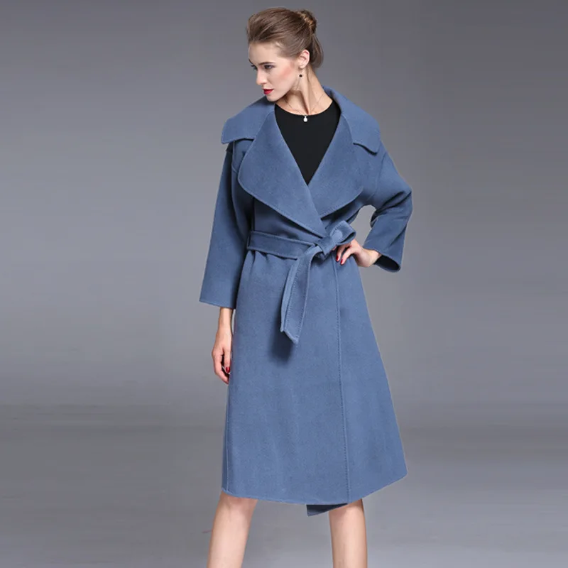 

2018 Autumn and winter thicken long cashmere wool loose overcoat two-sided woolen trench woman high-end windbreaker 3003