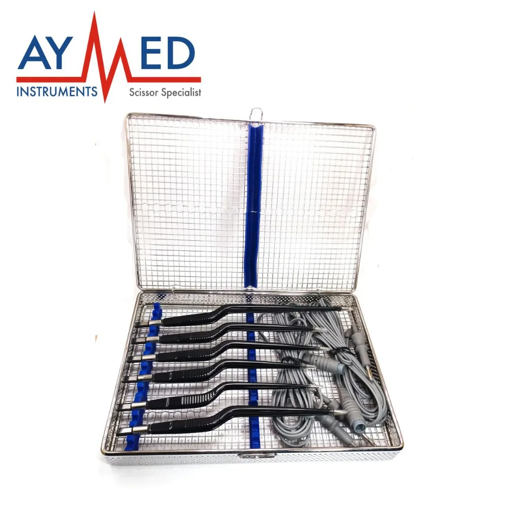 

Electrosurgical bayonet bipolar forceps 6 pieces set with Tray with 2 cables