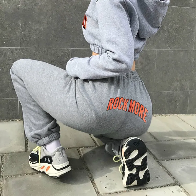 

Women Loose Style Sport Sweatshirt Pants Casual Elastic Waist Print Hip Pop Pant Female Popular Streetwear Full Length