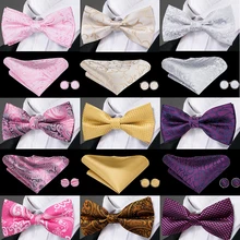 Hi-Tie Classic Silk Bow Ties for Men Butterfly Bow Tie Pocket Square Cufflinks Set Blue Green Red Gold Paisley luxury Bowtie