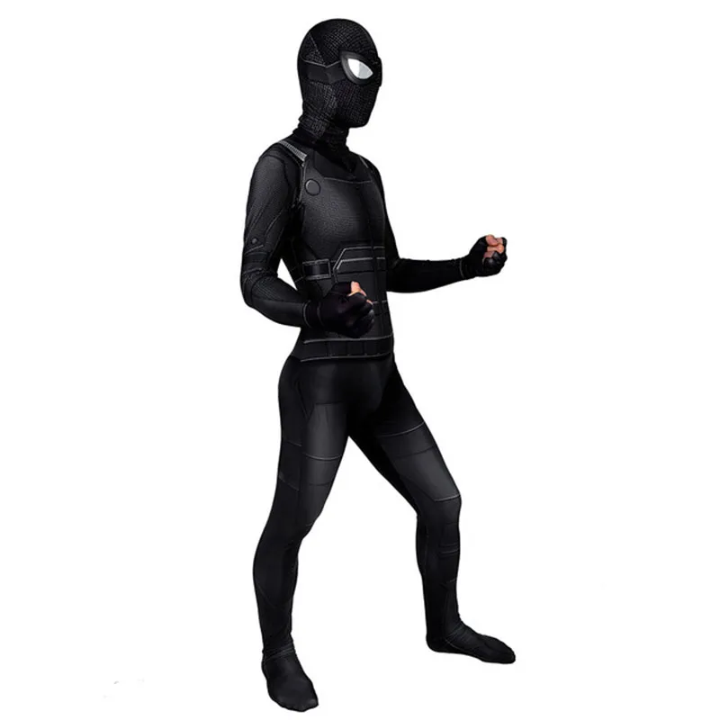 Adult Kids Spider Man Far From Home Peter Parker Stealth Suit Zentai Spiderman Black Night Moneky Cosplay Bodysuit Jumpsuits