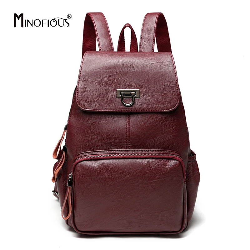 MINOFIOUS Women Genuine Leather Backpacks Students School Bags Teenagers Girls Small Backpacks Fashion Travel Backpack mochilas