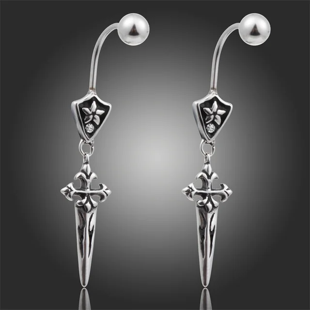 New Uni Antique 316 Stainless Steel Double Sided Meval Badge New Uni Antique 316 Stainless Steel Double Sided Meval Badge Cross Sword Dangle Earrings Mens Womens