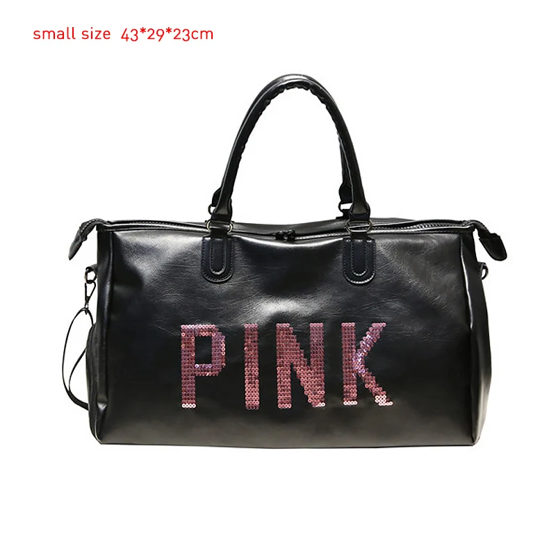 Женская розовая сумка для путешествий с блестками, водонепроницаемая сумка из искусственной кожи, Вместительная дорожная сумка, многофункциональная сумка-тоут, повседневная сумка через плечо - Цвет: Small Black