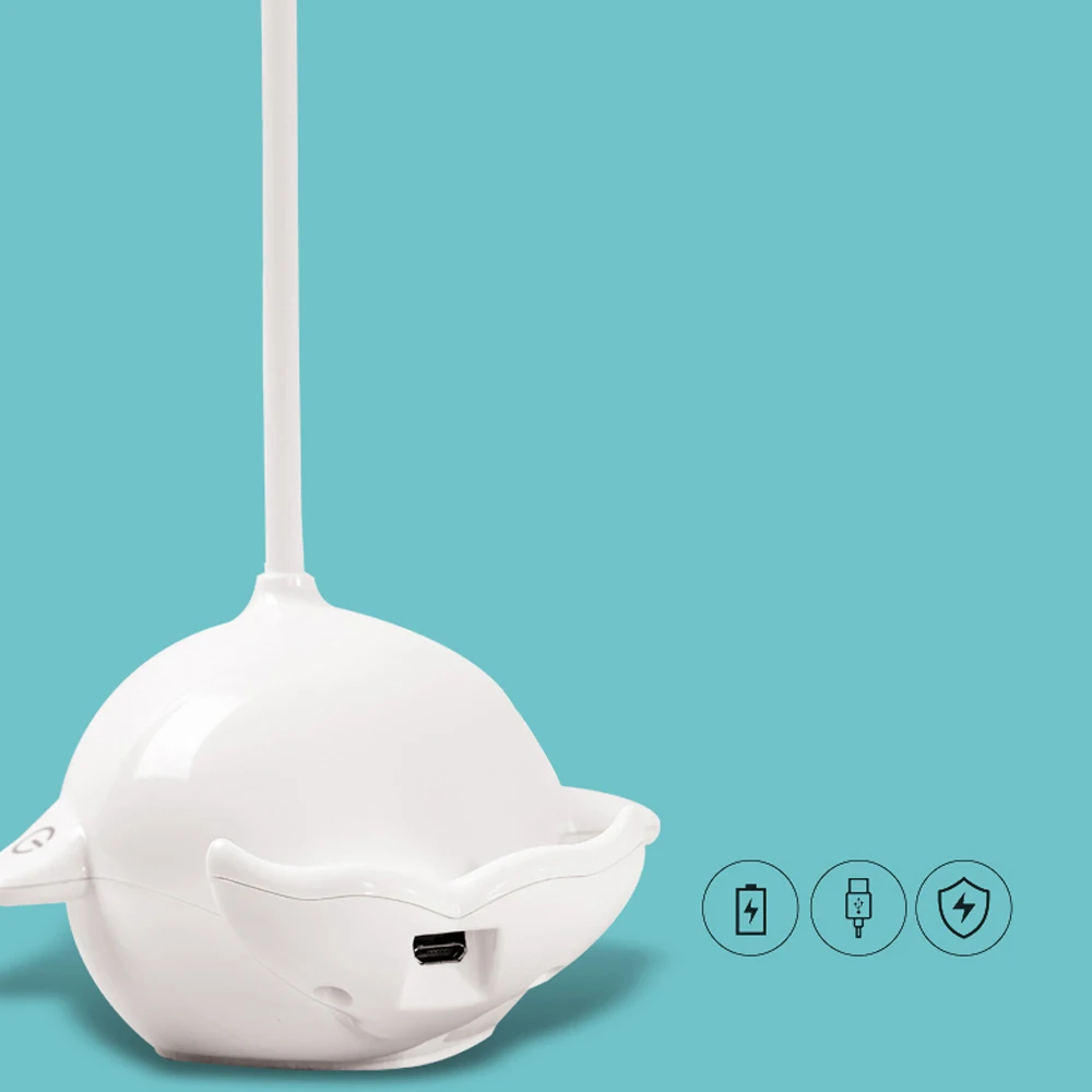 Interruptor de Toque Suporte de Mesa Base de Peixe Níveis de Escurecimento Candeeiros de Mesa de Leitura Proteção para os Olhos Levou Lâmpada Flexo Recarregável Luz 3 Usb 7 Interruptor de toque Levou Suporte de Mesa