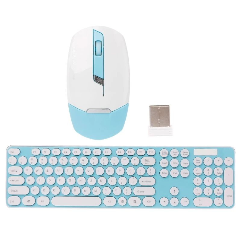 

2.4GHz Wireless Cute Round Key Quiet Keyboard Mouse Combo For Laptop Desktop PC