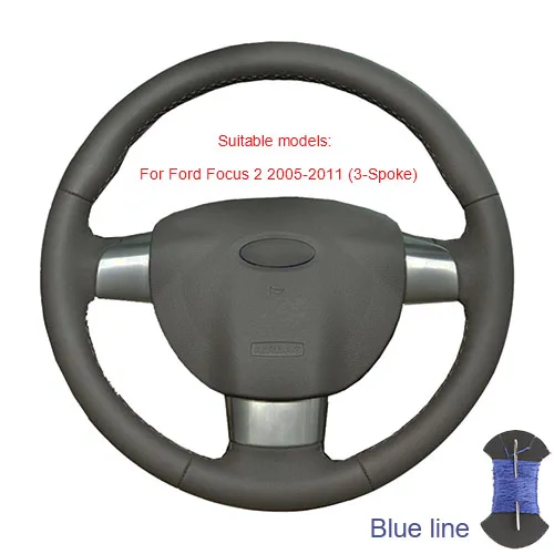 Крышка рулевого колеса для Ford Focus 2 2005-2011(3-спицевый) Focus 3 2012- KUGA Escape 2013-/на заказ оплетка рулевого колеса - Название цвета: Blue thread