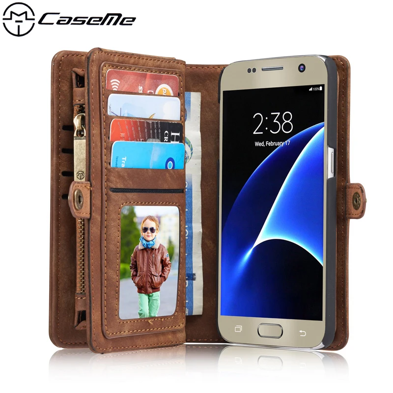 

For Samsung Galaxy S7 G930A G9300 5.1 Retro Quality Leather Case with Zipper Wallet Card Multifunction Magnetic Phone Back Cover
