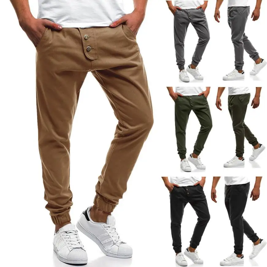

Men's Pants 2018 Fashion Men's Pure Color Button Casual Loose Sweatpants Drawstring Pant july22