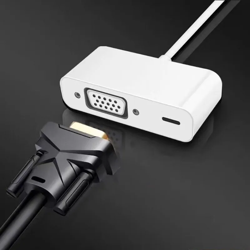  For iPad iPhone 8Pin Interface to VGA Adapter 1080p HD Video Converter Adaptor For iphone5s/6/6s/7/