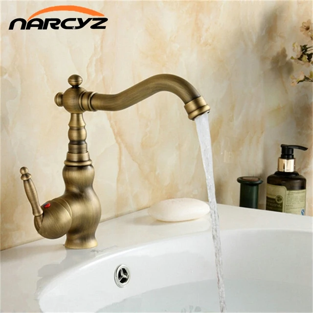 Cheap Cheap Antique Brass Swivel Basin Sink Mixer Tap Crane Kitchen Faucet B2002